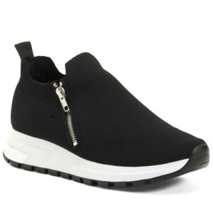 Steve Madden Black & White With Silver Accent Fly Knit Zip Platform Sneakers 8